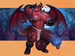 1boy 1male anthro_male balls big_pecs big_penis bigger_penis blue_eyes blue_eyes_male blue_glans blue_nipples blue_penis_tip body_markings cock_piercing cydonia_xia darker_balls darker_penis dragon dragon_horns dragon_humanoid dragon_tail dragon_wings dripping_precum earrings forest_background fundoshi fundoshi_aside furry furry_male gauntlet gauntlets glans_ring growth hanging_balls heart_symbol holes_on_wings hyper hyper_balls hyper_penis legwear loincloth loincloth_aside looking_at_viewer male male_anthro massive_penis muscles muscular muscular_anthro muscular_male nipple_piercing nipple_ring nipple_rings nipples_rings nyrex nyrex_(cydonia_xia) partially_clothed partially_clothed_anthro partially_clothed_male partially_nude partially_nude_male penis penis_dripping penis_out piercing piercing_nipples piercing_on_penis piercings piercings_on_nipples precum precum_drip precum_dripping prince_albert_piercing red_body red_penis scar scar_across_eye scar_on_chest scar_on_face scar_on_leg scar_on_pecs scarred scarred_face scarred_torso scars_on_face solo solo_anthro solo_male speech_bubble spiked_penis spikes spikes_(anatomy) spikes_on_penis steaming_body sweat sweating sweating_male sweaty sweaty_body wings