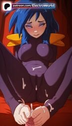 1girl 1girls 2026 ai_generated artist_name average_breasts barefoot bed_sheet blue_hair blush bodysuit boobs breasts bust chest cum cum_on_body electroworld extreme_ghostbusters feet ghostbusters half-closed_eyes hi_res high_quality high_resolution highres kylie_griffin medium_breasts normal_breasts patreon patreon_username solo stable_diffusion sweat tits toes watermark