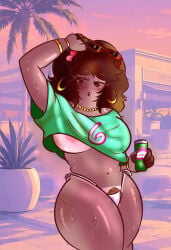 1girl 1girls bikini bikini_bottom bra_lines brazilian_female bush bushy_pubes can curvy curvy_female curvy_figure freckles freckles_on_ass freckles_on_breasts freckles_on_face grand_theft_auto grand_theft_auto_vi hoop_earrings klayla_(skittydrawings) shiny_skin skittydrawings solo solo_female solo_focus sweat sweatdrop sweaty sweaty_body tan_body tan_skin tank_top thick_ass thick_legs thick_thighs thong