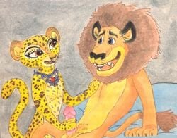 alakay_alex anthro black_nose blue_eyes brown_eyes brown_fur brown_hair duo erection fangs feline female fur furry furry_only gia_the_jaguar hair hand_on_chest jaguar lion madagascar_(series) male mammal necklace open_mouth penis puku83 sex sitting spots straight teeth tongue yellow_fur