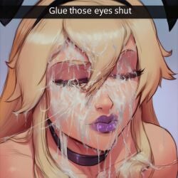 1boy ahegao ai_generated blonde_hair bukkake bustybunz choker commentary_request cum_drip cum_on_face cum_on_hair eyelashes eyes_closed femboy lipstick long_hair makeup mascara purple_lipstick tagme