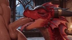 ai_animation ai_generated animated anthro balls blizzard_entertainment dracthyr dragon duo erection fellatio female fin furniture genitals gif horn human human_on_anthro human_penetrating humanoid_genitalia humanoid_penis inside interspecies loop looping_animation male male/female mammal moon mythological_creature mythological_scalie mythology night nude open_mouth oral penetration penile penis plant pubes red_body red_scales scales scalie sex short_playtime shorter_than_10_seconds snow teeth tongue tongue_out tree warcraft western_dragon winter yellow_eyes