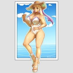 blonde_female blonde_hair blue_eyes breasts emma_frost emma_frost_(marvel_rivals) emma_frost_(white_wave_queen) marvel marvel_rivals milf swimsuit wide_hips x-men