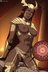 1boy 1girl abs ahegao ai_generated armor artist_name blush breasts brown_hair clothing_aside cowgirl_position cum cum_in_pussy cum_overflow curtains dark-skinned_female dark_elf dark_nipples dark_skin digitalwaifugallery elf facial_mark female_pubic_hair fertilization garter_belt girl_on_top gloves gold_armor heart hetero hi_res high_quality high_resolution impregnation indoors janai_(the_dragon_prince) large_breasts long_hair muscular muscular_female navel netflix nipples nude open_mouth ovum panties panties_aside patreon patreon_username pauldrons penis pillar pointy_ears pubic_hair pussy red_eyes rolling_eyes seductive sex sexy shoulder_armor solo_focus sperm_cell straddling teeth thighhighs toned tongue uncensored underwear vaginal watermark
