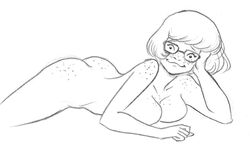 female female_only freckles glasses hanna-barbera human lying_on_stomach monochrome nude pookie pookieart rough_sketch scooby-doo solo the_pose velma_dinkley