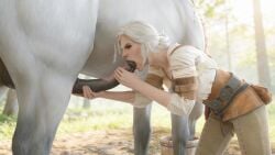 bestiality blowjob ciri equid equine fellatio horse horse_penis horsecock oral outdoors secret secret_fantasies secret_sex secretly_loves_it the_witcher_(series) the_witcher_3:_wild_hunt white_hair zoophilia