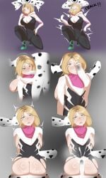 1boy 1girls blonde_hair blue_eyes bodysuit breasts corpse cum cum_in_mouth cum_on_ass death empty_eyes facial fellatio gore guro gwen_stacy hood hooded_bodysuit huge_breasts large_breasts murder neafo neck_snap necrophilia nipples open_mouth polka_dot sex short_hair snuff spider-gwen spider-man:_into_the_spider-verse spider-man_(series) spider-verse superhero_costume the_spot torn_bodysuit vaginal_penetration white_body
