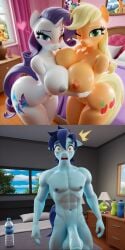 1boy 1boy1girl 1girls ai_generated applejack_(mlp) female hasbro male male/female my_little_pony pixai rarity_(mlp) silverknight395 soarin_(mlp) tagme