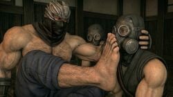 3d 3d_(artwork) ai_assisted big_arms big_feet big_pecs dasalove dead_or_alive dojo dominant feet feet_fetish forced gas_mask gay green_eyes hairy hairy_chest hairy_legs hairy_male hi_res manly mask masked masked_male muscular muscular_male ninja ninja_gaiden render ryu_hayabusa smell smelly_feet team_ninja yaoi