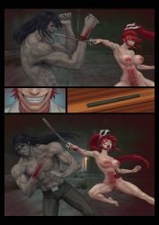 abs athletic_female big_ass big_breasts defeated erza_scarlet feather_(artist) forced_exposure impalement red_hair ryona