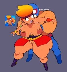 1boy 1girls amber_(brawl_stars) before_sex boobs brawl_stars breasts el_primo_(brawl_stars) female hands_on_breasts male mexican pussy showing_pussy surprised trz_lettuce