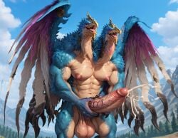 1boy 2_heads abs ai_generated anthro avian balls bara big_balls big_muscles big_nipples big_pecs big_penis blue_feathers booster_rex chaos_daemon cum cum_drip cum_on_body cum_on_penis cumshot daddy daemon_of_tzeentch demon dilf ejaculation erect_nipples erection gay huge_balls huge_cock huge_muscles huge_nipples huge_pecs kairos_fateweaver lord_of_change male male_only masturbation multi_head muscular muscular_anthro muscular_male navel nipples nude orgasm pecs penis solo total_war:_warhammer