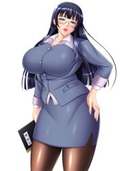 blouse breasts business_suit business_woman dress_shirt female female_only glasses huge_breasts human iori milf office office_lady pantyhose pencil_skirt skirt solo suit voluptuous white_blouse white_shirt