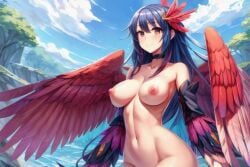 1girls ai_generated blue_hair feather_girl_(hero_vs_foe) feathers firefly_flyhigh hero_vs_foe hero_vs_foe solo wings