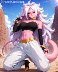 1girls abs ai_generated android_21 athletic_female cougwe dragon_ball dragon_ball_fighterz navel stable_diffusion