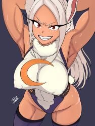 1girls animal_ears animal_tail armpits big_breasts breast_focus breasts bunny_ears bunny_tail erect_nipples female female_only hair hands_behind_head huge_breasts legwear leotard long_hair miruko muscular muscular_female my_hero_academia nipple_bulge red_eyes rumi_usagiyama ryukman smile solo solo_female superheroine sweat sweatdrop tail thick_thighs thighs white_hair