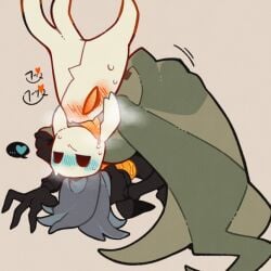 ambiguous_gender ambiguous_penetration blush broken_vessel chacodoodle doggy_style hollow_knight large_dom_small_sub male orange_eyes orange_penis penetration penis protagonist_(hollow_knight) tongue vessel_(species)