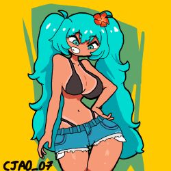 1girls big_ass big_breasts big_butt bikini bikini_top brasilian_artist brazil brazilian brazilian_female brazilian_flag brazilian_miku cjao_07 cyan_eyes cyan_hair fanart female female_only flower gigantic_ass gigantic_breasts gigantic_butt hatsune_miku hips huge_ass huge_butt huge_thighs human long_hair shorts smile smiling tan_body tan_skin tanline tanlines thick_thighs thighs twintails vocaloid