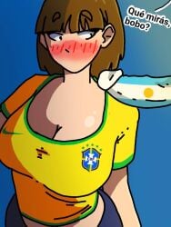 argentina big_breasts big_cock big_dick big_tits black_eyes blush brasil brazil brazilian breasts brown_hair cock dick female football football_shirt funny jersey light-skinned messi nipples soccer soccer_uniform