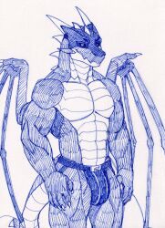 abs anthro bulge claws clothing dragon drawing_pen hi_res horn jockstrap male membrane_(anatomy) membranous_wings muscular mythological_creature mythological_scalie mythology nameless00 scalie smile solo tail underwear ven_(kodiak3d) wings