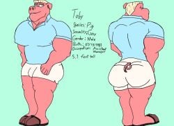 big_ass big_booty big_pecs blonde_hair bulge giovannidrawing muscles original_character pecs pectorals pig pig_tail polo_shirt sandals toby_(giovannidrawing) white_shorts