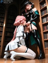 1futa 1girls 2girls absurd_res ai_generated balls big_balls big_breasts big_penis bigz_ai black_hair blowjob breasts changli_(wuthering_waves) clothed clothing cum cum_in_mouth cum_inside cumshot curvaceous curvy curvy_figure dickgirl fellatio female female_only female_rover_(wuthering_waves) futa_on_female futa_with_female futanari hand_on_head high_resolution highres huge_breasts huge_cock kneeling large_breasts large_penis library light-skinned_female light_skin long_hair medium_breasts moaning oral oral_sex orgasm penetration penis penis_in_mouth penis_under_clothes penis_under_dress pink_hair rover_(wuthering_waves) sex sucking sucking_penis testicles video_games wide_hips wuthering_waves