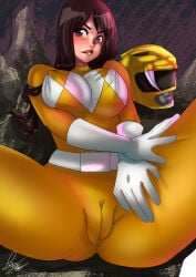 1girls big_breasts breasts cameltoe erect_nipples female large_breasts lufidelis nipple_bulge power_rangers solo yellow_ranger