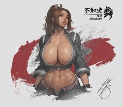 breasts brown_hair fatal_fury fatal_fury:_city_of_the_wolves female huge_breasts ickpot king_of_fighters mai_shiranui navel snk