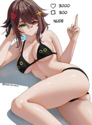 1girls ass black_underwear breasts brown_eyes brown_hair green_eyes heterochromia latam_virtual_youtuber manasenshou meica short_hair solo_female strip_game tagme text thighs virtual_youtuber vtuber vtuberfanart white_background