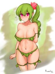 1girls big_breasts blush breasts cleavage dryad dryad_(terraria) female female_only green_hair hips large_breasts leaf leaf_bikini leaf_clothing monster_girl navel open_mouth pink_eyes pointy_ears ponytail razalor solo solo_female solo_focus standing surprised terraria thick thick_thighs thighs tied_hair wide_hips