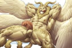 abs anthro balls biceps big_balls big_penis delicious_in_dungeon dungeon_meshi felid feline felis fur furry humanoid_genitalia humanoid_penis lion male male_nipples male_only mammal muscular_anthro muscular_male nipples pecs penis precum precum_drip winged_lion_(dungeon_meshi)