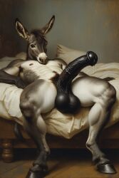 ai_generated animal_genitalia anthro anthro_only balls bed bedroom digitigrade donkey equine equine_penis flared_penis furry furry_only furrypornaddiction hanging_balls hooves horsecock huge_balls huge_cock laying laying_on_bed long_penis male male_only medial_ring muscular muscular_male penis poney solo solo_male thick_penis veiny_penis