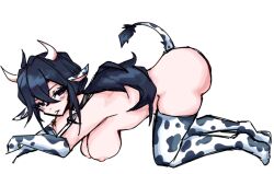 bigoldstinker blue_eyes blue_hair cow_ears cow_girl cow_print female original_character