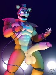 abs animatronic anthro balls bear bow_tie bracelet clothing digital_media_(artwork) ear_piercing electronics erection five_nights_at_freddy's five_nights_at_freddy's:_security_breach freddy_(fnaf) genitals glamrock_freddy hat headgear headwear hi_res humanoid_genitalia humanoid_penis jewelry machine male mammal microphone microphone_wire muscular muscular_anthro muscular_male nude nude_male pecs penis piercing robot scottgames solo spiked_bracelet spikes steel_wool_studios teeth timidwithapen