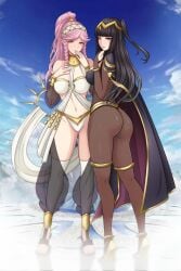 2girls alternate_version_available ass big_ass bodystocking breasts dat_ass female female_only fire_emblem fire_emblem_awakening hime_cut huge_ass large_ass nintendo nirainini olivia_(fire_emblem) tharja_(fire_emblem)