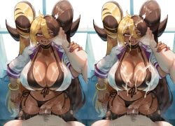 1boy 1girls ahe_gao ahegao_face aife_(zanamaoria) big_breasts big_horns blonde_hair breasts brown_hair cum cum_on_breasts cum_on_face curved_horns facial female fingers_in_another's_mouth fingers_in_mouth gyaru hair_on_horn hi_res horns huge_breasts light-skinned_male long_hair male male_pov oc open_mouth original original_character penis pink_eyes pov sex straight succubus tan tan-skinned_female tanline tanlines tanned_skin tears tears_of_joy tears_of_pleasure thiccwithaq tongue tongue_out tongue_piercing two_tone_hair vaginal_penetration vaginal_sex