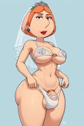 1futa ai_generated bulge cock_ring covered_nipples covering_nipples family_guy futa_on_female futanari lois_griffin looking_at_viewer wedding_attire wedding_dress