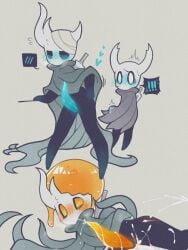 bandages blue_penis blush broken_vessel chacodoodle exhibitionism frustrated hollow_knight lifeblood lost_kin male orange_penis protagonist_(hollow_knight) the_infection_(hollow_knight) vessel_(species)