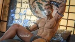 bi-han big_pecs male male_focus male_only mask masked masked_male mortal_kombat mortal_kombat_1_(2023) muscular muscular_male sexy_pose solo solo_focus solo_male sub-zero thong volhkan3d