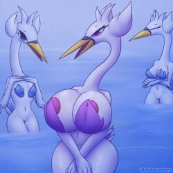 animated anthro areola beak big_breasts blubluumon bouncing_breasts breast_squish breasts clitoris crossed_arms feathers female fur generation_5_pokemon genitals group live2d looking_at_viewer nintendo nude nude_anthro open_beak open_mouth pink_areola pokemon pokemon_(species) pokemorph pussy shiny_pokemon small_breasts squish swanna thick_thighs trio water white_body white_fur