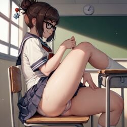 ai_generated cameltoe glasses mei_(overwatch) overwatch overwatch_2 panties school_uniform schoolgirl sloptaingoon young