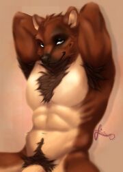 2024 abs anthro armpit armpit_hair barazoku biceps big_pecs body_hair brown_body brown_fur canid canine chest_hair chest_tuft digital_media_(artwork) feelieowo fluffy fur fur_markings genitals green_eyes hair hairy hands_behind_head happy_trail hi_res humanoid_genitalia humanoid_penis looking_at_viewer male mammal markings mole_(marking) multicolored_body multicolored_fur muscular muscular_anthro muscular_male navel nude pecs penis penis_base pubes raccoon_dog signature simple_background smile smug solo tan_body tan_fur tanuki tuft two_tone_body two_tone_fur white_body white_fur