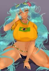 1girls ass big_ass big_breasts big_thighs bikini brazil brazilian brazilian_female brazilian_miku breasts butt cyan_eyes cyan_hair female female_only hatsune_miku huge_ass huge_breasts huge_thighs latin_american_hatsune_miku_(meme) long_hair looking_at_viewer selissa shirt solo tagme tan tan_body thick_hips thick_thighs thighs twintails vocaloid yellow_shirt