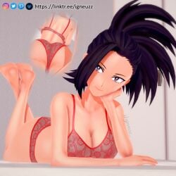 1girls 3d areolae ass big_breasts black_hair igneuzz lingerie momo_yaoyorozu my_hero_academia shounen_jump tagme