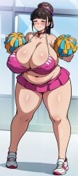 ai_generated bbw bbw_mom belly_button big_belly big_breasts big_thighs blush bra cheerleader cheerleader_uniform chubby chubby_female closed_eyes fat_ass fat_belly fat_breasts fat_thighs hard_nipples kunoichi_enrai last_origin light-skinned_female light_skin miniskirt navel nipple_bulge nipples_visible_through_clothing no_socks pink_clothing pokies pom_poms shiny_skin skirt slightly_chubby slightly_chubby_female sneakers thick_thighs