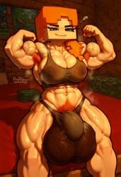 ai_generated alex_(minecraft) athletic_futanari beefcake bushy_pubes fit_futanari futanari hairy hairy_armpits hairy_futanari hyper hyper_balls minecraft muscle_mommy muscular_futanari musky pubes pubic_tuft shadowains smug sweaty