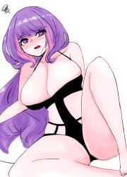 big_breasts lobotomy_corporation purple_hair swimwear ten_oekaki