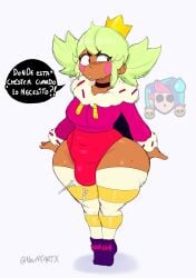 1boy 1futa bottom_heavy brawl_stars bulge chester_(brawl_stars) clothed clothing dark-skinned_futanari dark_skin fully_clothed futa_only futanari huge_ass huge_hips mandy_(brawl_stars) noumiart solo thick_thighs thighhighs wide_hips