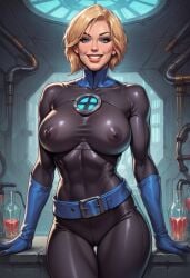 1girls ai_generated big_breasts black_bodysuit blonde_female blonde_hair blue_eyes bodysuit breasts civitai fantastic_four female light-skinned_female light_skin marvel marvel_comics panviewai pinup sue_richards sue_storm