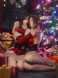 aerith_gainsborough final_fantasy final_fantasy_vii final_fantasy_vii_remake ria-neearts santa_costume tagme tifa_lockhart